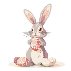 Vector cute rabbit holding easter eggs