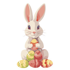 Vector cute rabbit holding easter eggs