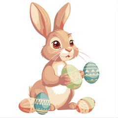 Vector cute rabbit holding easter eggs