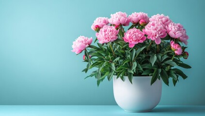 Naklejka premium Pink peonies in a white pot