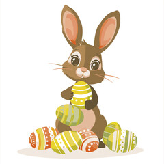 Vector cute rabbit holding easter eggs