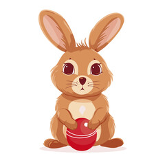 Vector cute rabbit holding easter eggs