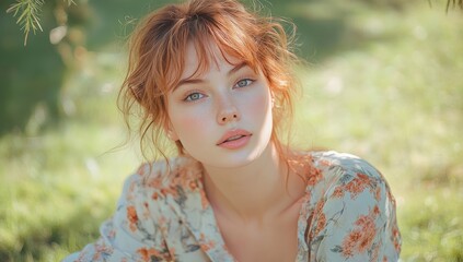 Woman in floral dress outdoors