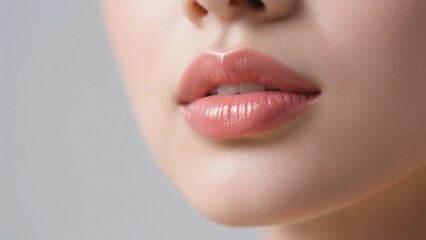Obraz premium Close-up of a person's lips with glossy finish