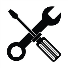 wrench and screwdriver icon, repair and service isolated on white background. vector illustration