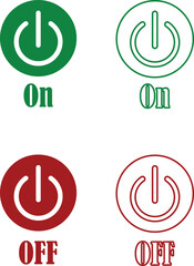 Power on or off button icon set. Turn on and turn off switch button. On and off toggle switch buttons. On and off vector with red and green color collection isolated on transparent background.