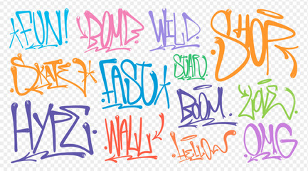 Fototapeta premium Street hip-hop graffiti tags, a collection of various inscriptions