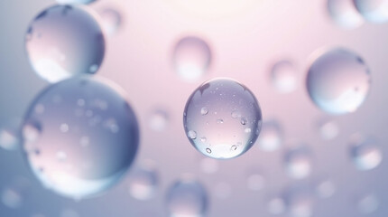 Close-Up of Ethereal Transparent Spheres Floating in a Soft Gradient Space – Microphotography of Light Refractions and Surface Details