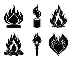 Set of fire silhouette vector illustration in white background 