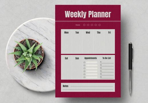 Weekly Planner Template Printable Schedule Layout