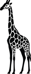 Naklejka premium Giraffe silhouette black and white art, African wildlife giraffe silhouette