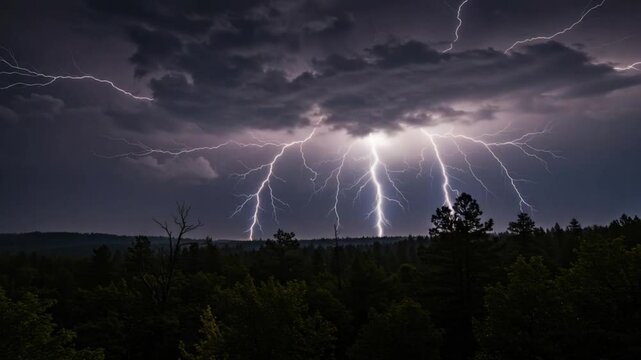 Lightning storm night landscape