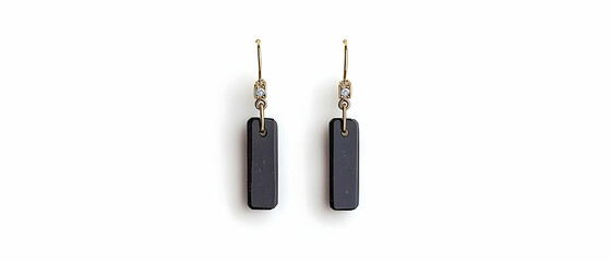 Stylish Black Rectangle Earrings With Gold Hooks
