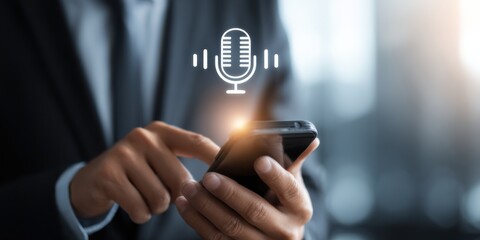 Person using smartphone to record audio in a professional setting during daylight hours