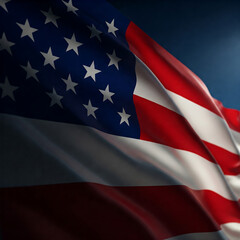 The american flag waves proudly on a blue background representing patriotism and freedom