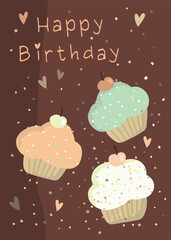 Happy birthday with gold confetti and cupcakes 6