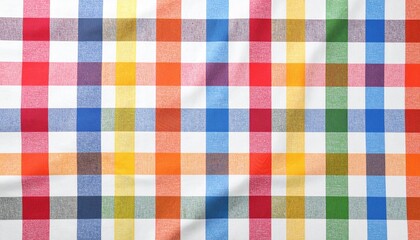 Colorful checkered picnic tablecloth as background, top view	
