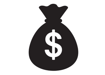 Money Bag logo silhouette vector, money bag logo icon silhouette, money bag icon silhouette vector illustration, black money bag with dollar vector silhouette illustration isolated on white background