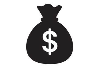 Money Bag logo silhouette vector, money bag logo icon silhouette, money bag icon silhouette vector illustration, black money bag with dollar vector silhouette illustration isolated on white background