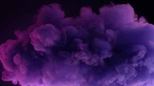 A purple cloud of smoke with a purple and blue hue. The smoke is thick and dense, and it seems to be coming from a fire. Scene is ominous and foreboding