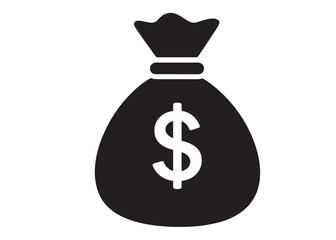 Money Bag logo silhouette vector, money bag logo icon silhouette, money bag icon silhouette vector illustration, black money bag with dollar vector silhouette illustration isolated on white background