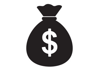 Money Bag logo silhouette vector, money bag logo icon silhouette, money bag icon silhouette vector illustration, black money bag with dollar vector silhouette illustration isolated on white background