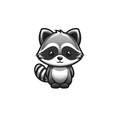 Fototapeta premium Cute Raccoon with Striped Tail, Flat Cartoon Vector Design, Transparent Background, Minimal Outline