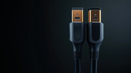 Close-up of two black video cables with gold connectors