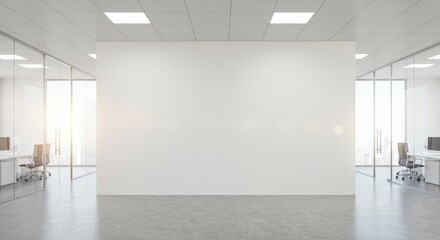 Modern office interior with blank wall offering creative space for design integration