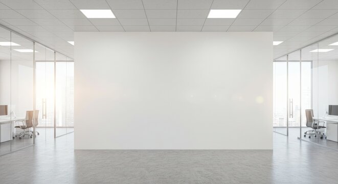 Modern office interior with blank wall offering creative space for design integration