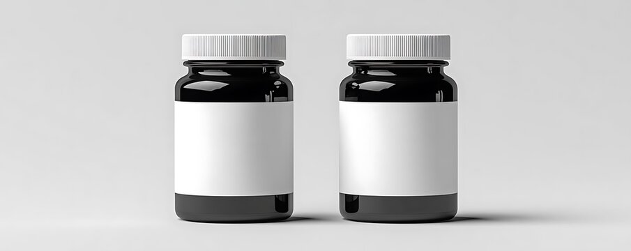 Two supplement jars, blank labels, studio