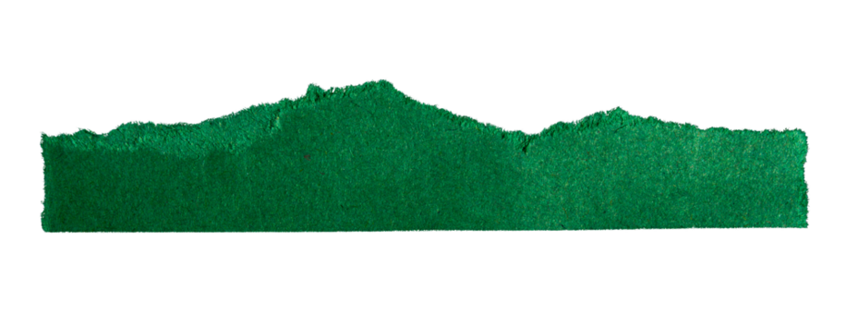 Ripped torn green paper piece on transparent background, paper tear cut out design element