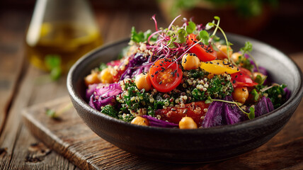 The colorful vegan superfood salad with kale and quinoa