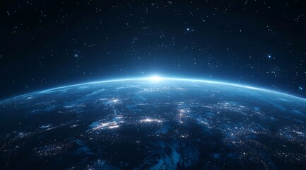 Obraz premium Earth from Space with Sun Rising Over the Horizon
