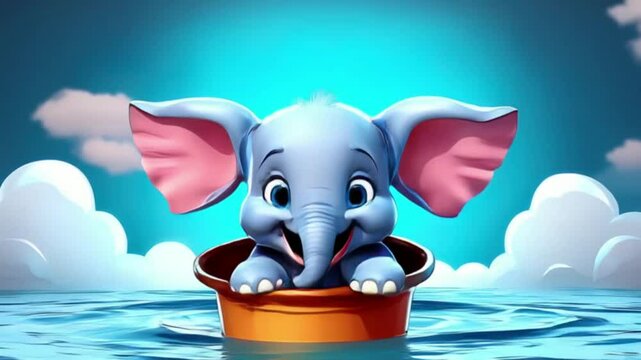 Elefantenbaby im Badeeimer (3D-Cartoon)
