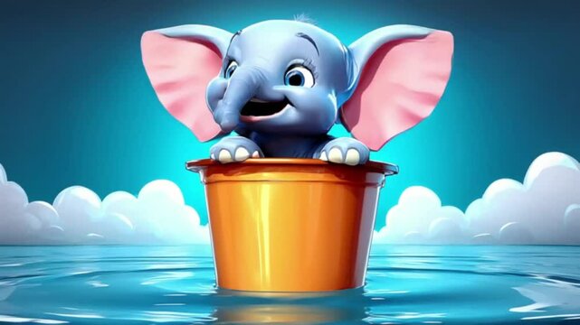 Elefantenbaby im Badeeimer (3D-Cartoon)