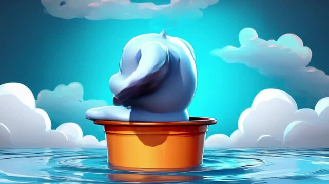 Elefantenbaby im Badeeimer (3D-Cartoon)