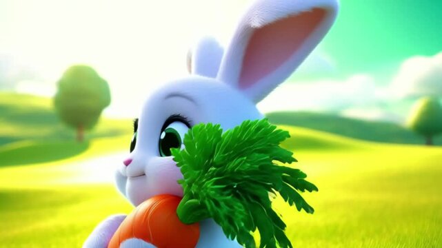 Hasenbaby mit Karotte (3D-Cartoon)