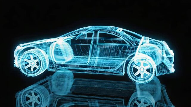 futuristic electric modern car vehicle blueprint technology digital low poly wireframe video motion
