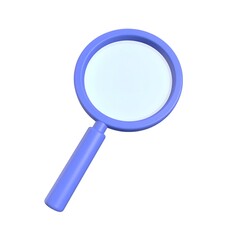 3D simple icon of a magnifying glass with a thick handle, perfect for search and analysis themes, isolated on a pure white background
