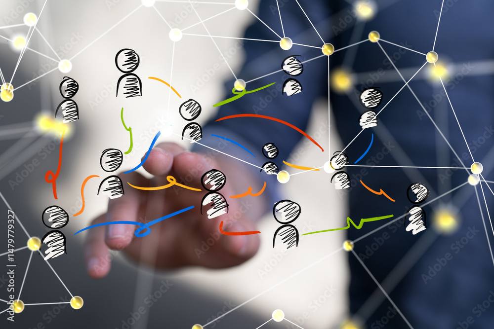 Poster touching global network and data customer connection