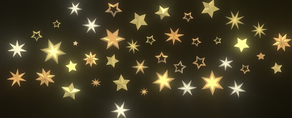 Twinkling Christmas Descent: Striking 3D Illustration Showcasing Falling Festive Twinkling Stars