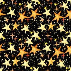 Golden Stars Hand-Painted Seamless Night Sky Pattern
