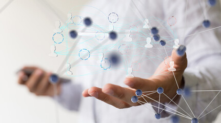 Abstract network of physical devices on the Internet using a network connection with statistics numbers 3d illustration