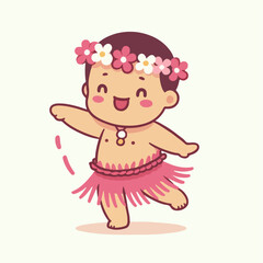 Obraz premium cartoon illustration of a boy dancing Hawaiian