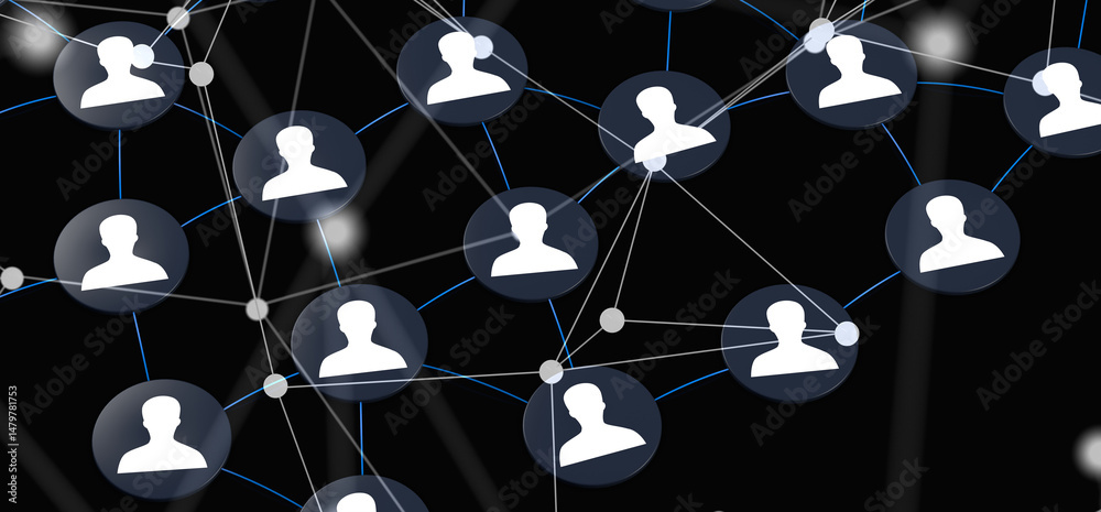 Aufkleber Global network. Blockchain. 3D illustration. Neural networks and artificial intelligence. Abstract