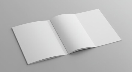 Open trifold brochure blank mockup on soft gray backdrop, ready for design