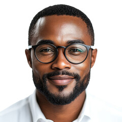 stylish man with glasses smiling isolated on transparent background.