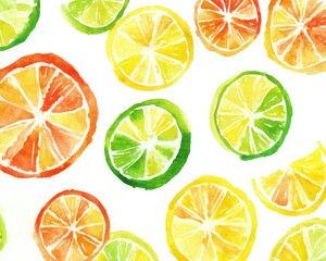 Watercolor Illustration of Citrus Fruit Slices