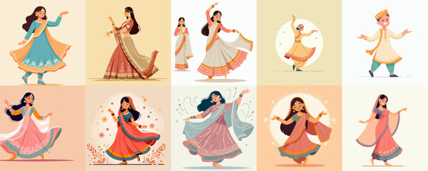 collection of Indian people dancing. Celebration Diwali